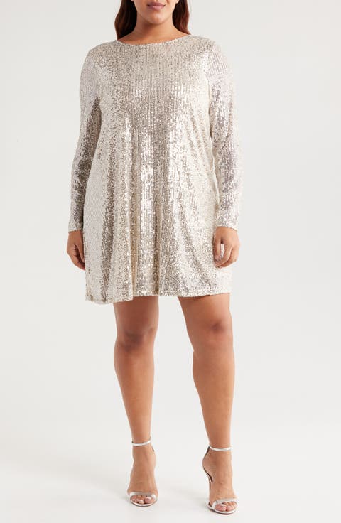 Sequin Long Sleeve Minidress (Plus)