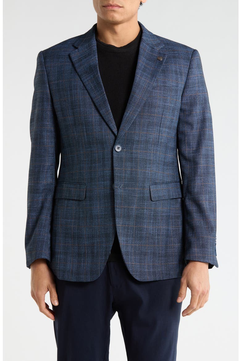 Slim Fit Plaid Stretch Sport Coat, Main, color, NAVY
