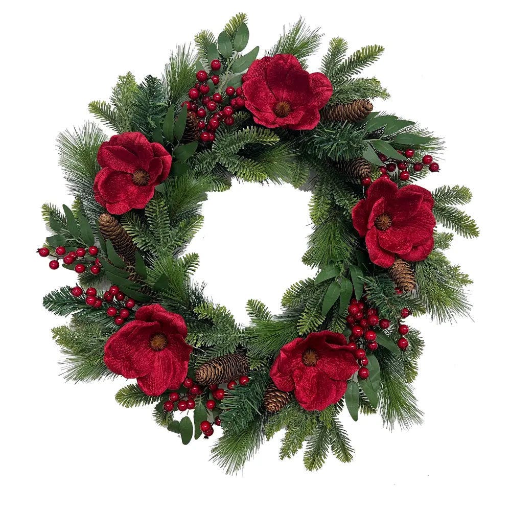 selected Red magnolia, pinecone & berry