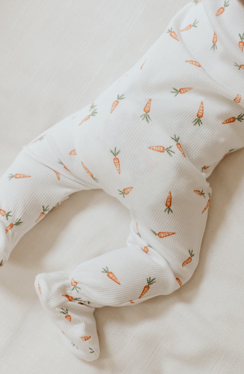 Petit Lem Carrot Print One-Piece Footie Pajamas, Alternate, color, Off White