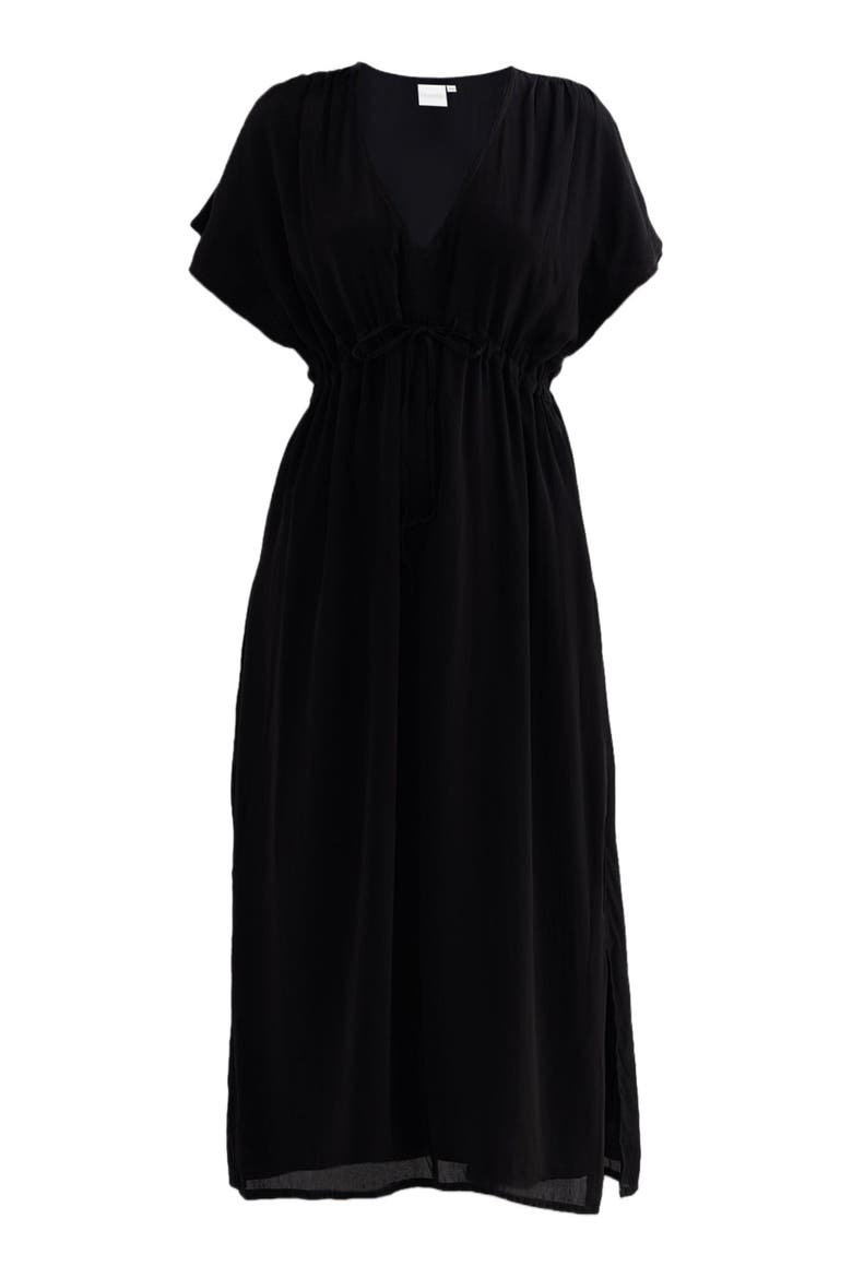 V-neck Gathered Maxi Dress in Black, Alternate, color, Black