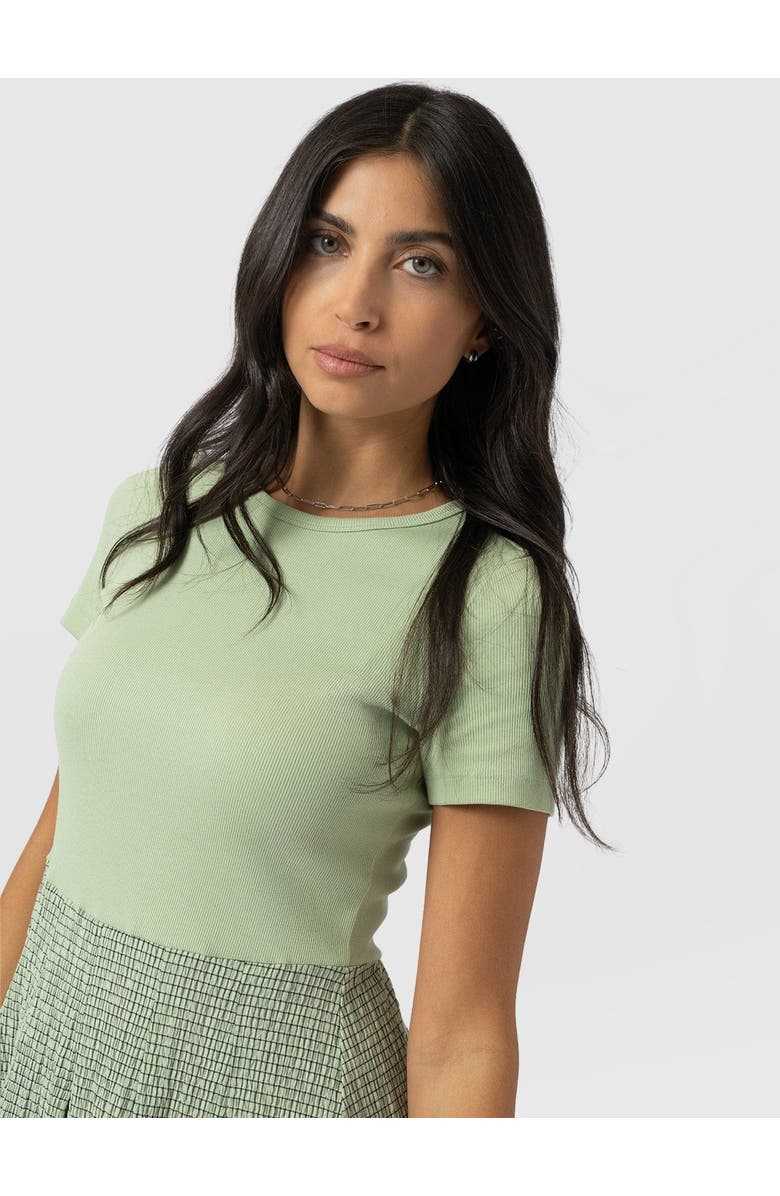 Saint + Sofia Renee Contrast Dress, Alternate, color, Mint Gingham