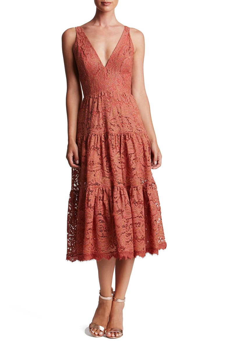 Madelyn Midi Dress, Main, color, AUBURN LACE