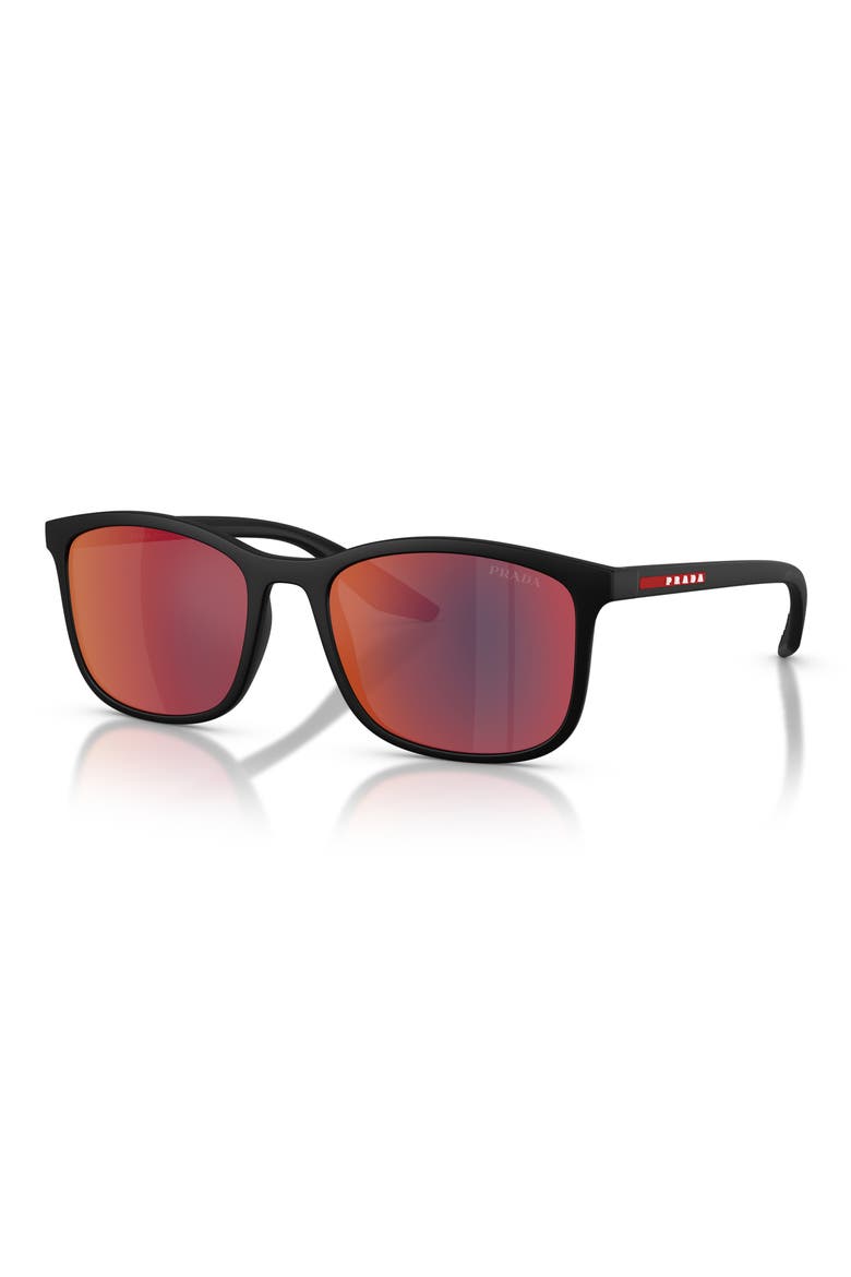 56mm Pillow Sunglasses, Alternate, color, MATTE BLACK/ GREY BLUE/ RED