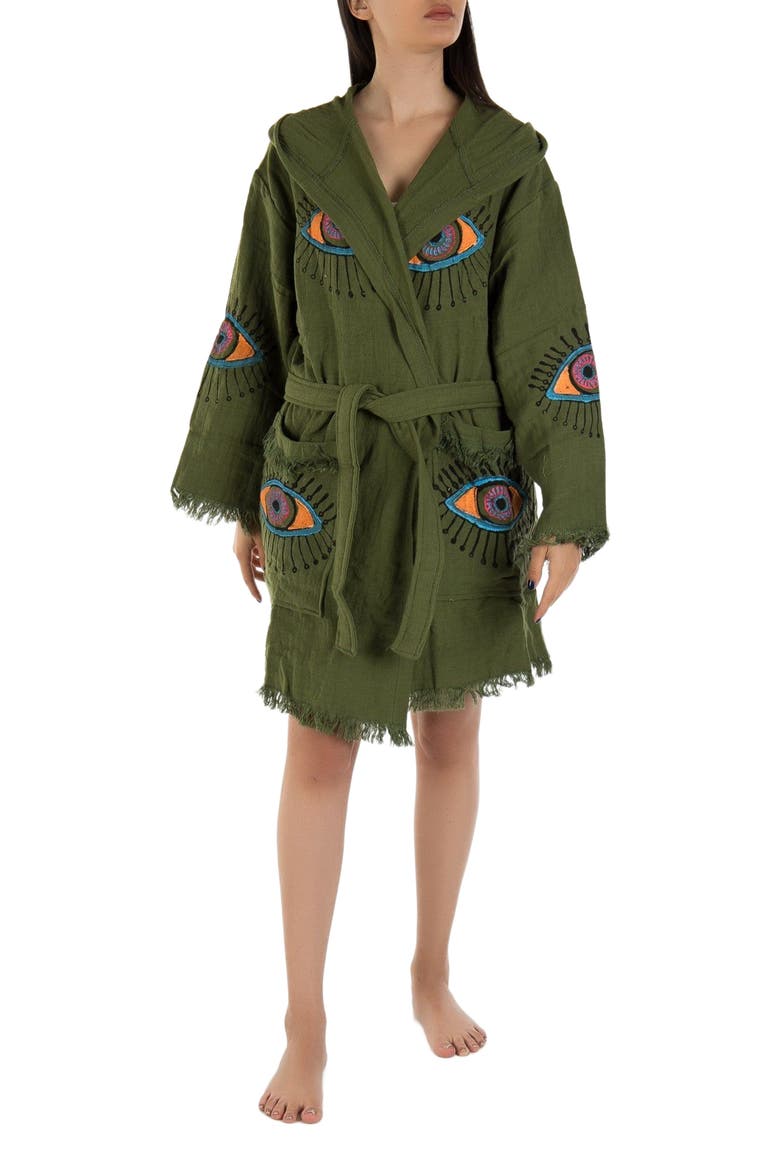 Imogen - Handmade Hooded Cotton Robe Cover-Up, Alternate, color, Sage Green