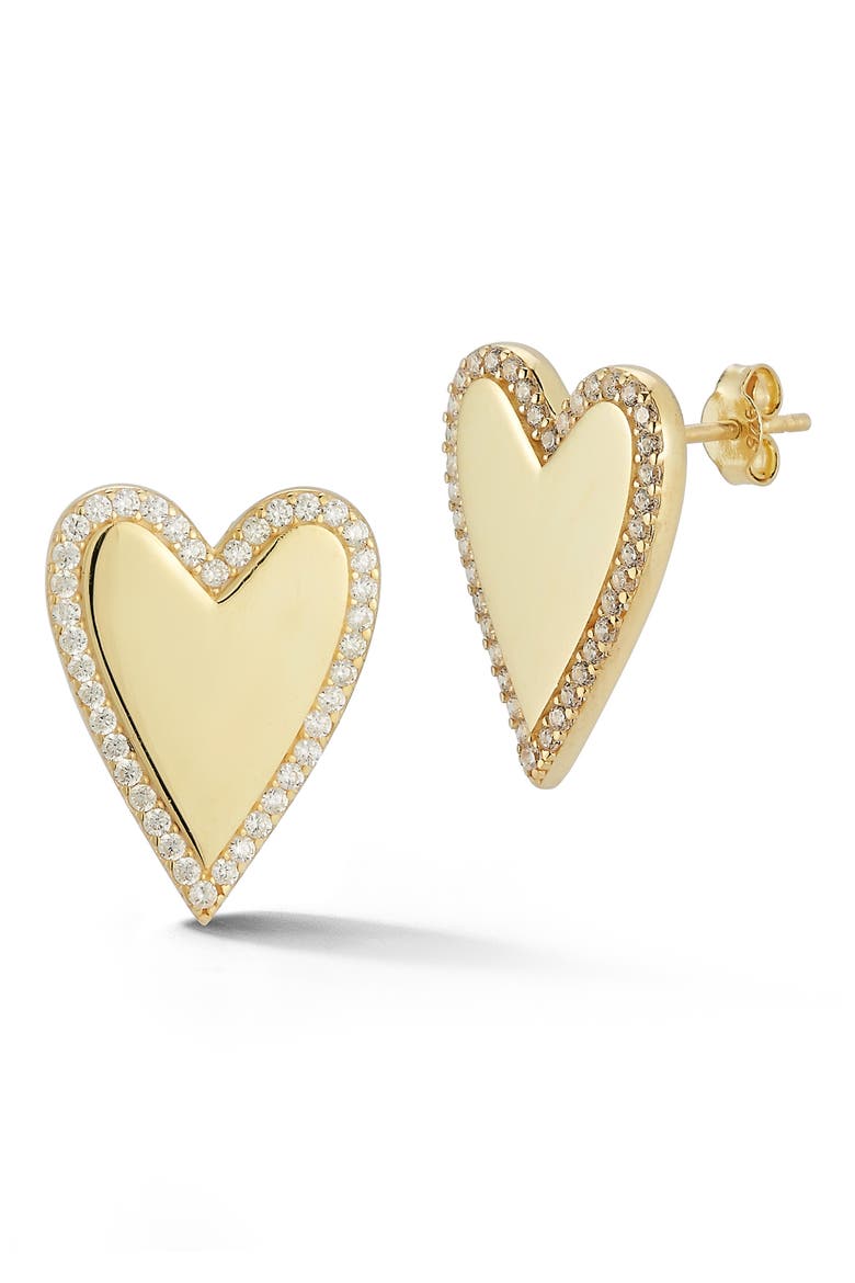 14k Gold Vermeil Heart CZ Stud Earrings, Main, color, YELLOW GOLD