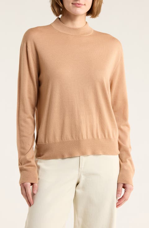 Mock Neck Wool Blend Pullover Sweater