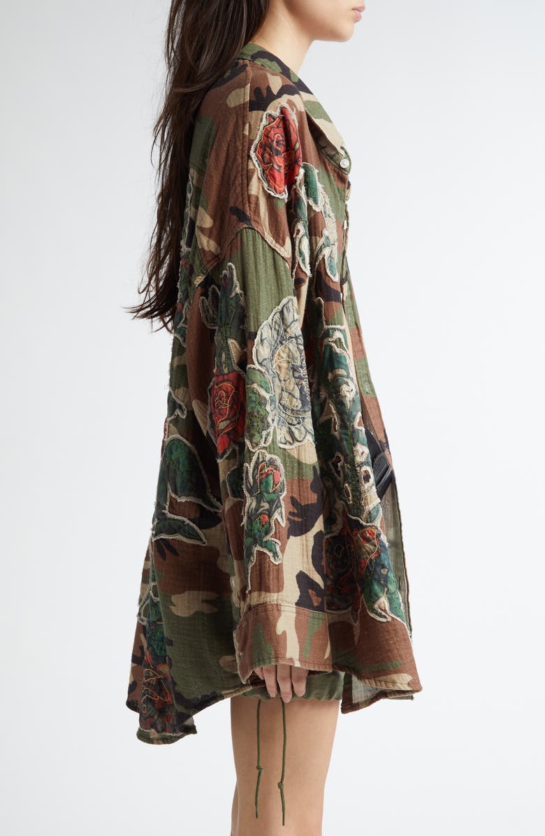 R13 Drop Neck Floral Patch Camouflage Print Button-Up Shirt, Alternate, color, 