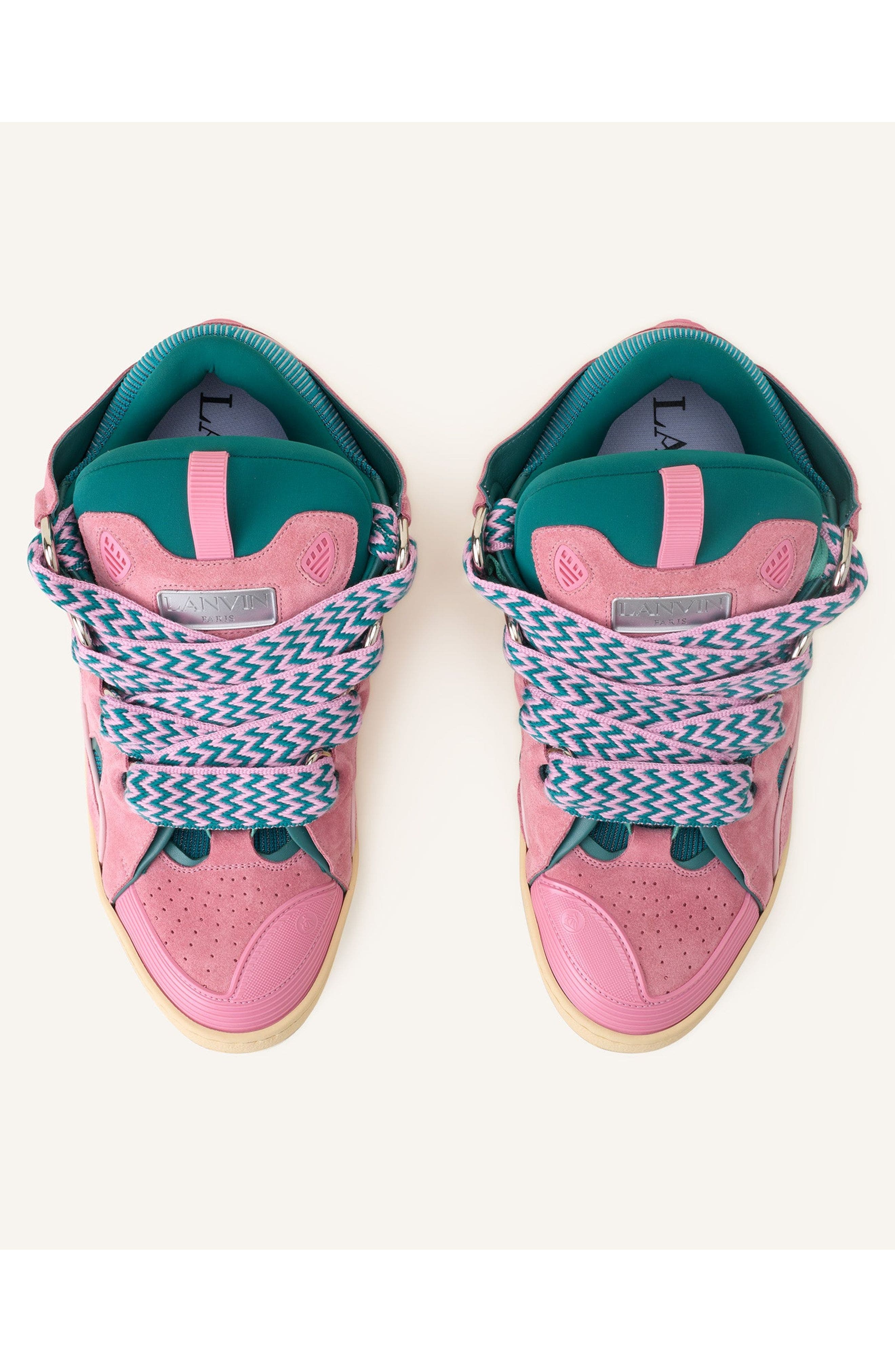 Lanvin CURB LEATHER SNEAKERS, Alternate, color, Green/Pink