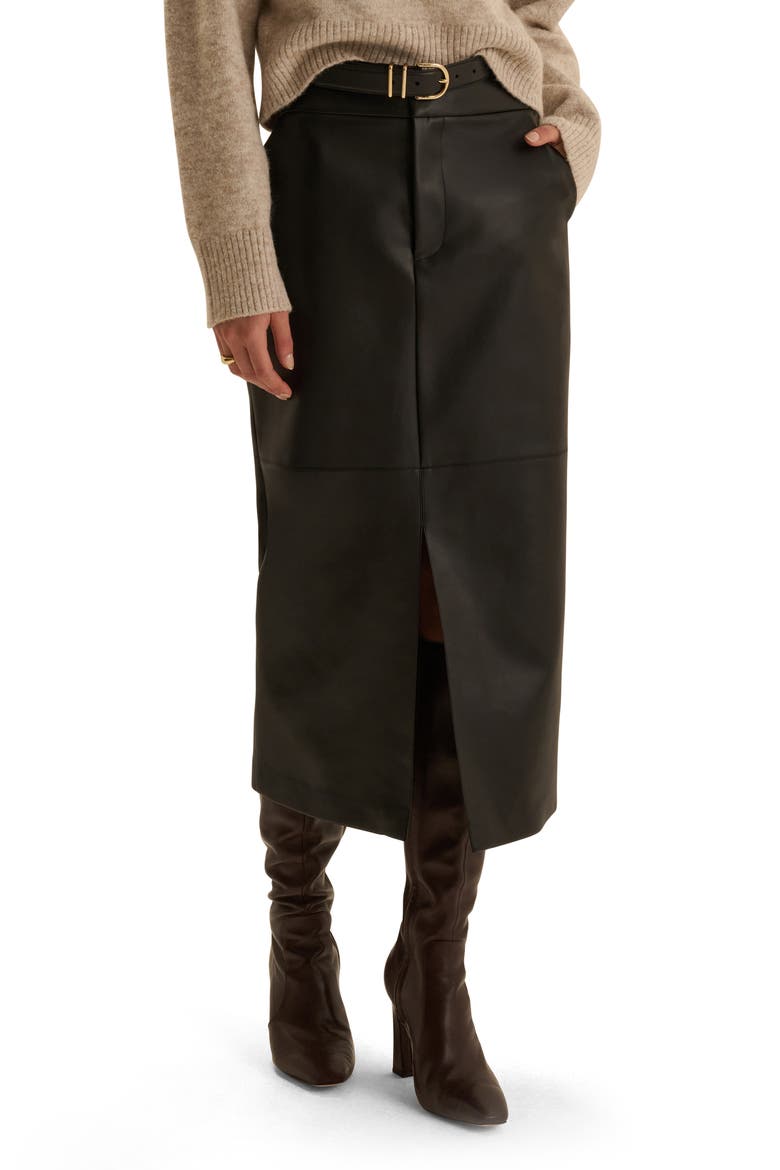 The Meyer Faux Leather Midi Skirt, Main, color, BLACK