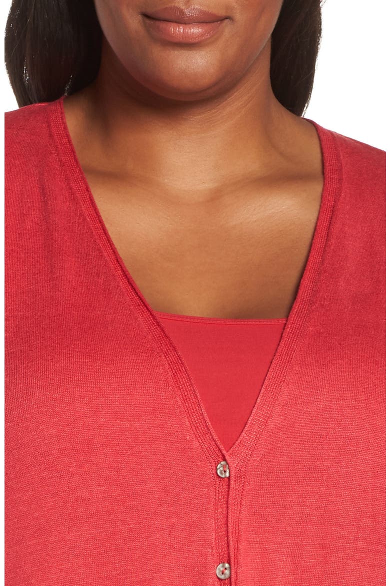 Ruched Sleeve Linen Blend Cardigan, Alternate, color, COSMO RED