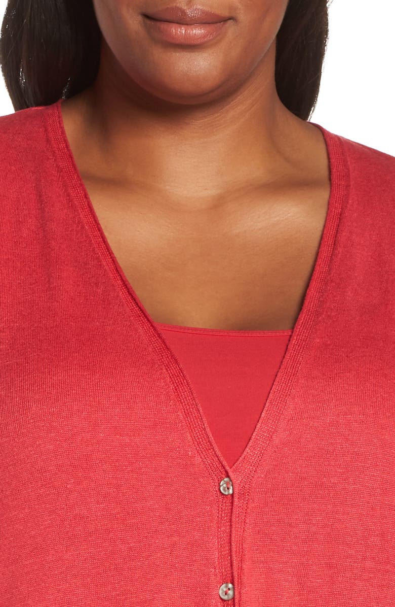 NIC+ZOE Ruched Sleeve Linen Blend Cardigan, Alternate, color,