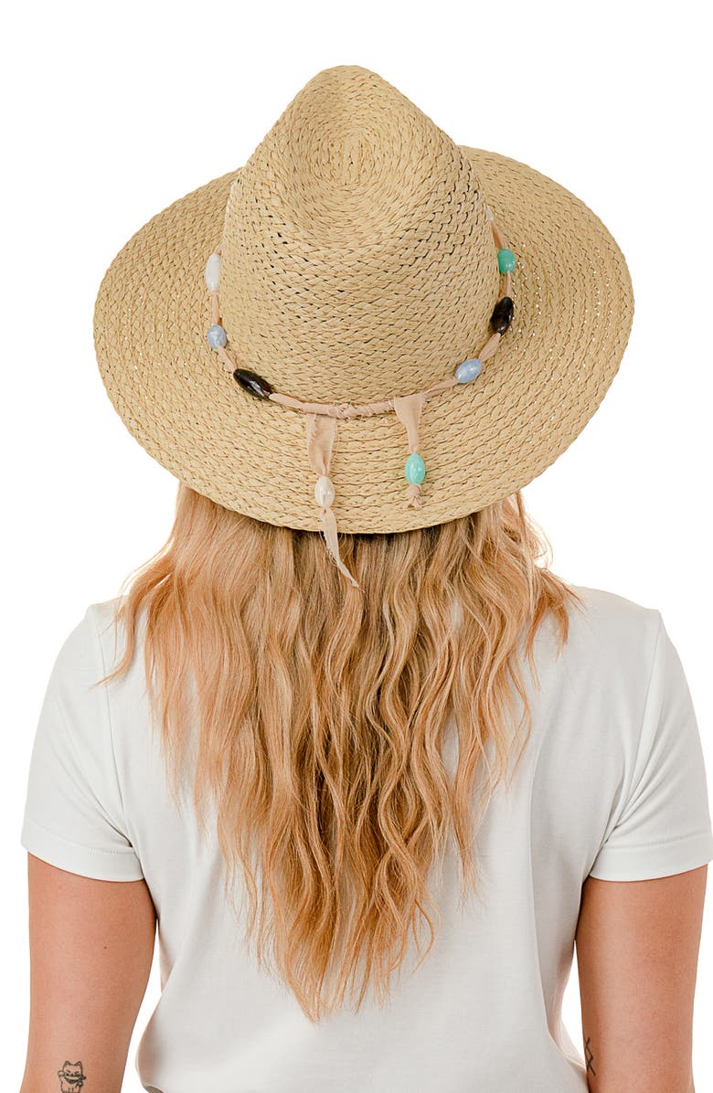 Nicole Miller Beaded Trim Panama Hat, Alternate, color, Natural