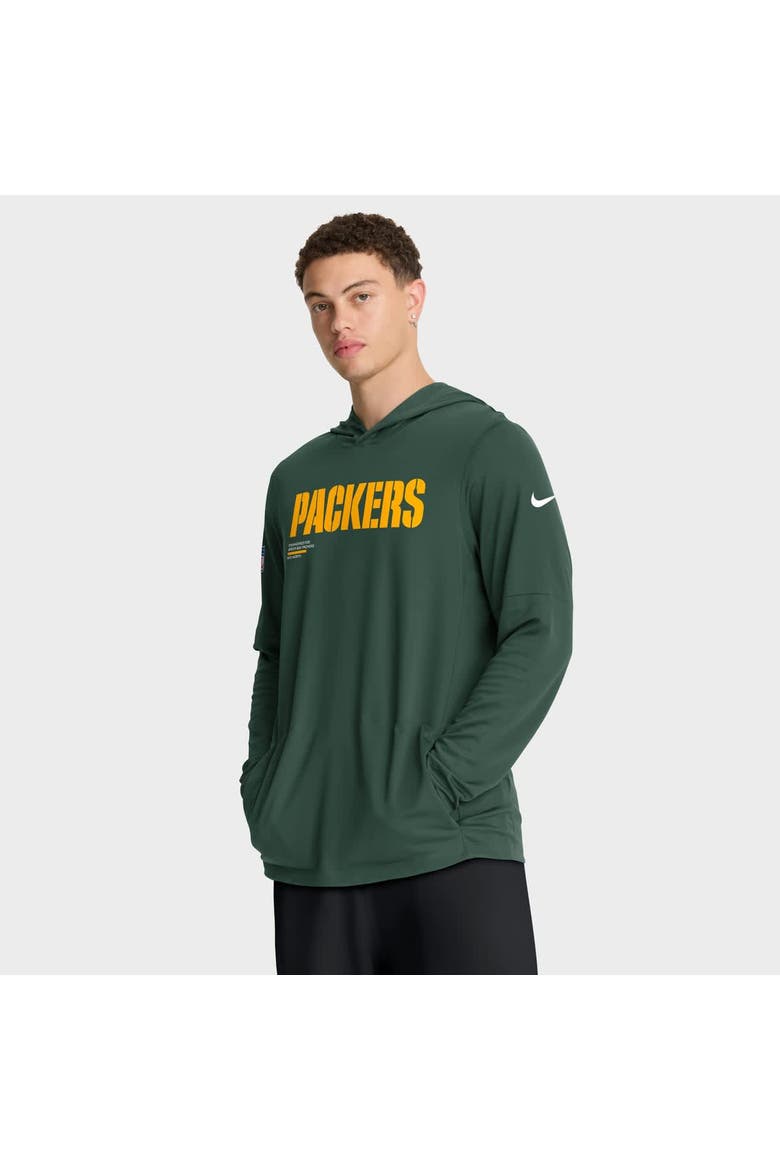 Men's Nike Green Green Bay Packers Sideline Pure Fury Performance Long Sleeve Hoodie T-Shirt, Main, color, Green