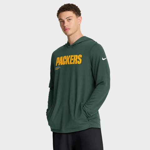 Men's Nike Green Green Bay Packers Sideline Pure Fury Performance Long Sleeve Hoodie T-Shirt