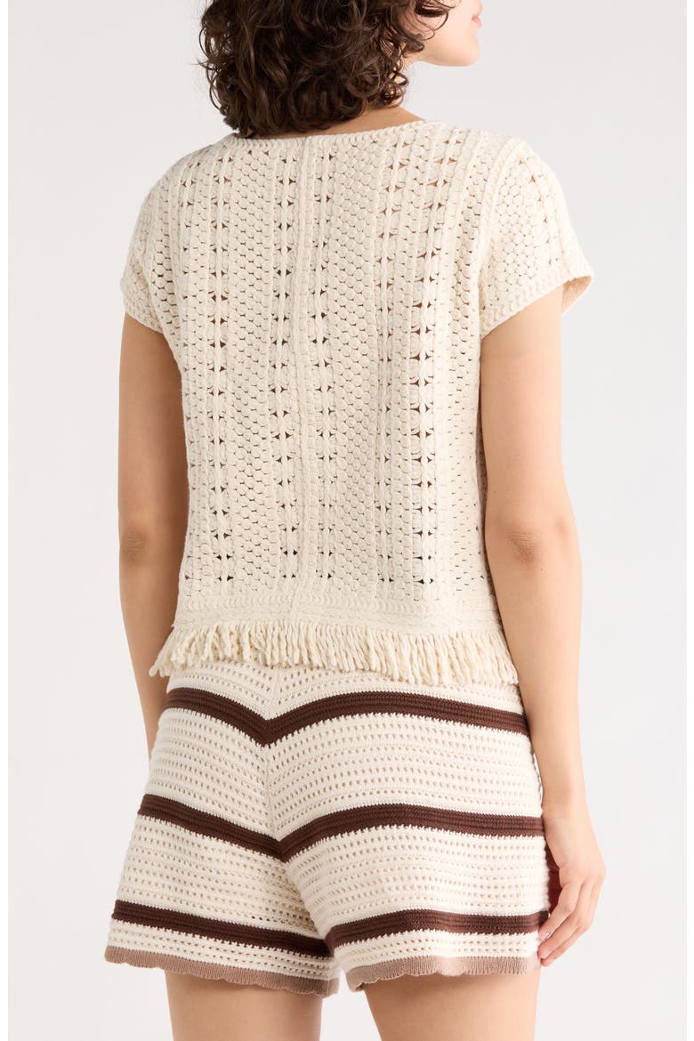 Open Knit Fringe Trim Top, Alternate, color, CREAM