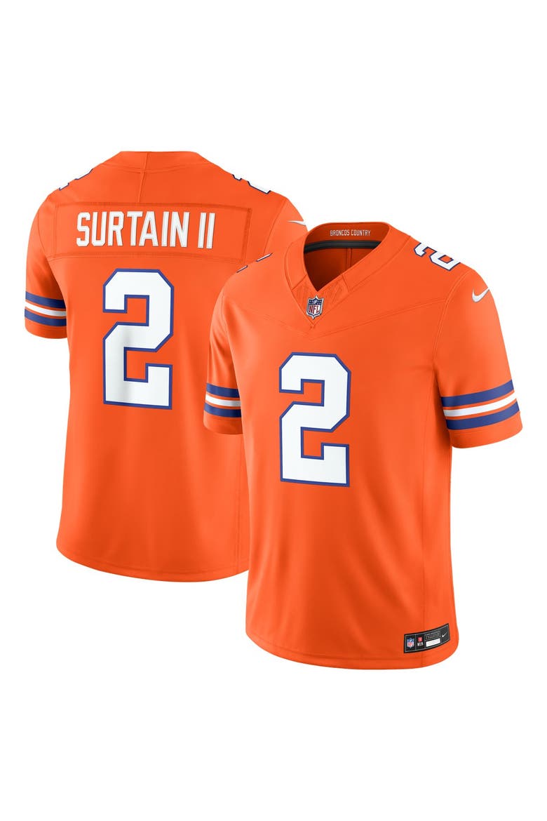 Men's Nike Pat Surtain II Orange Denver Broncos Alternate Mile High Collection 1977 Throwback Vapor F.U.S.E. Stitched Limited Jersey, Main, color, Orange