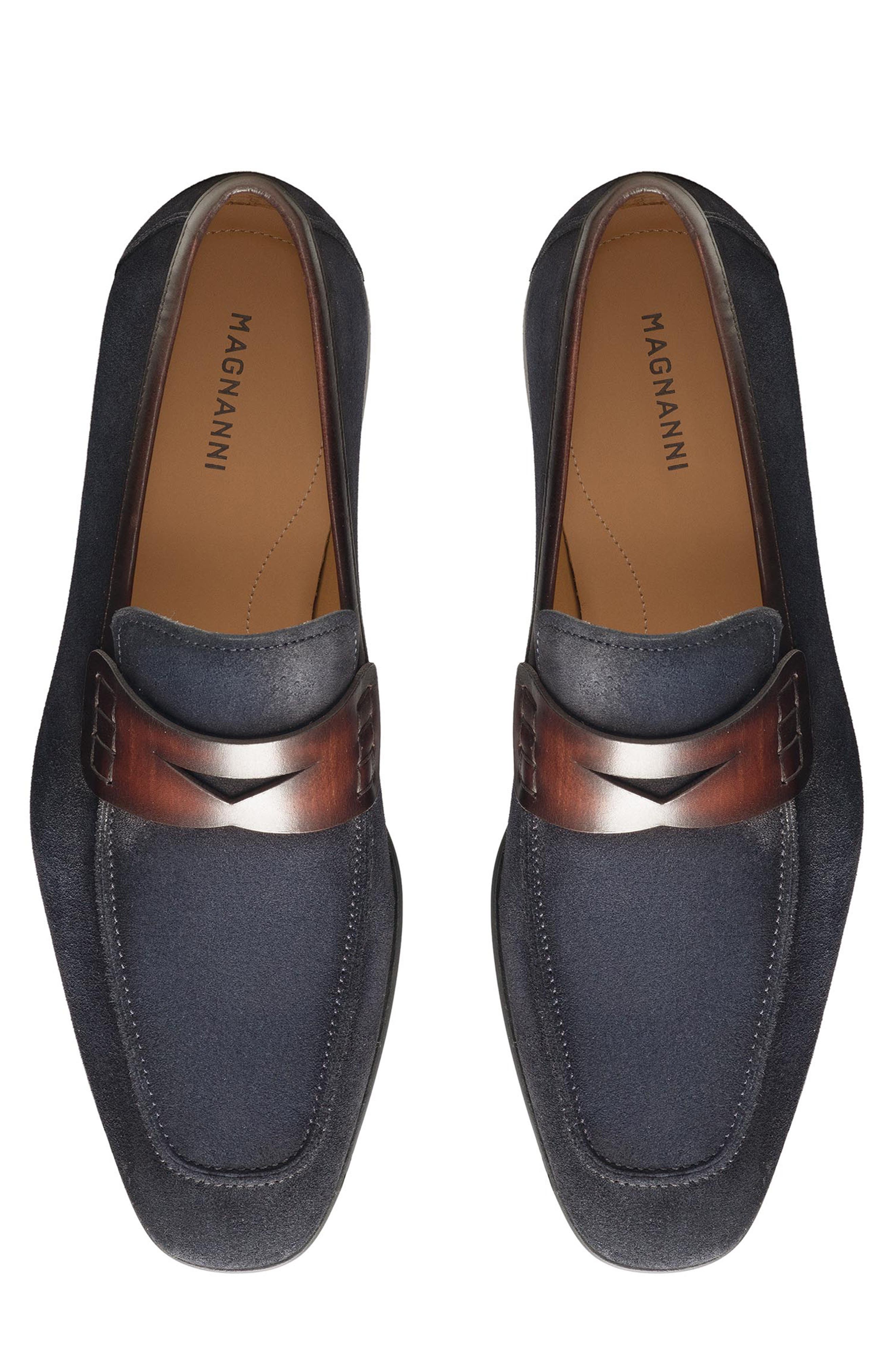 Magnanni Ramiro II Apron Toe Penny Loafer, Alternate, color, Navy / Med Brown