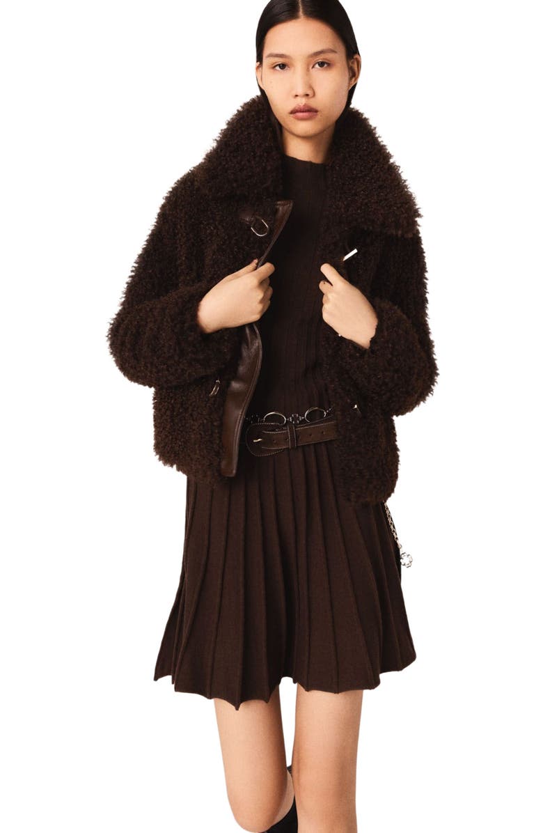 maje Short curly coat, Main, color, Dark Brown