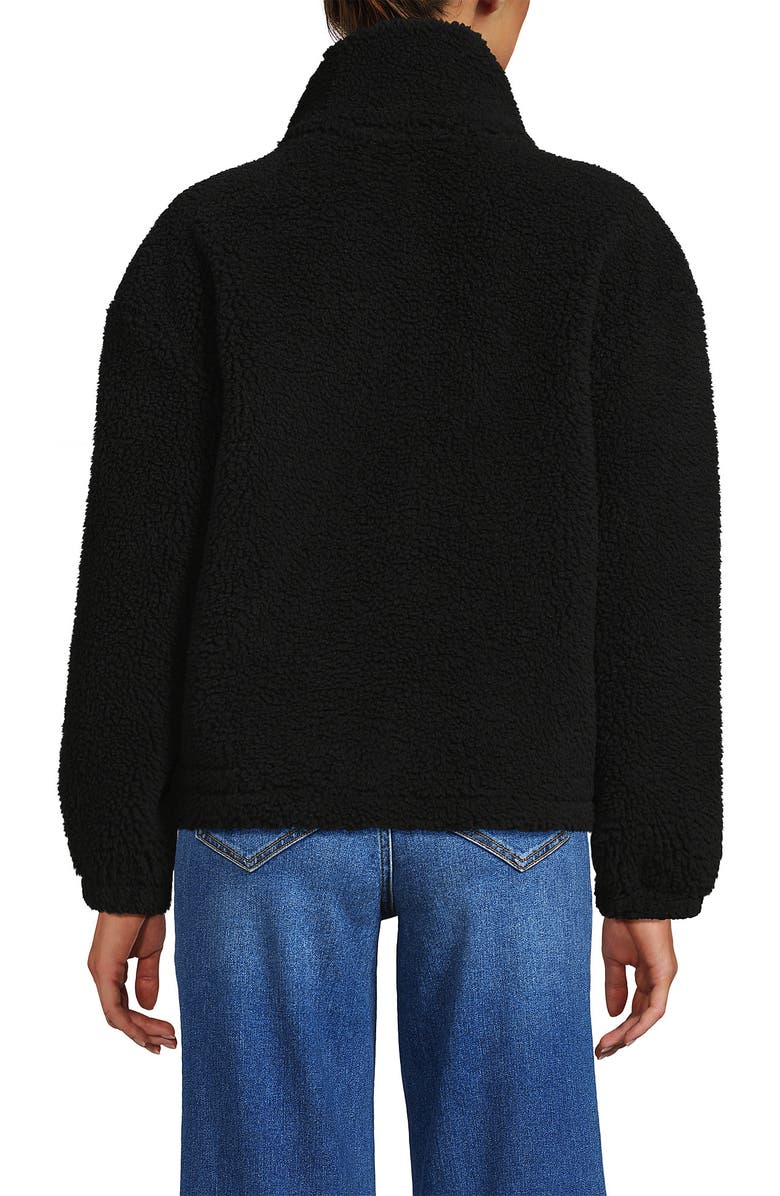 Lands' End Shearling Zip Front Fleece Jacket, Alternate, color, Black