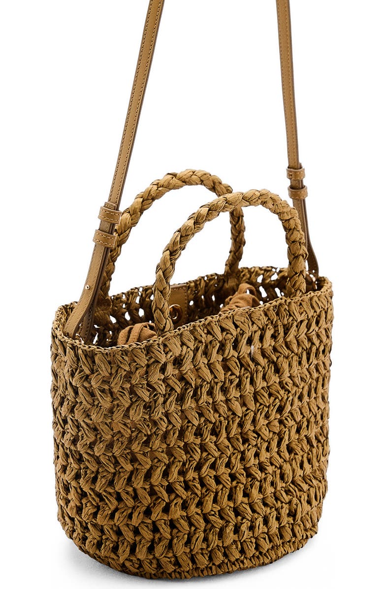 MANGO Woven Paper Basket Bag, Alternate, color, Brown/ Olive Green