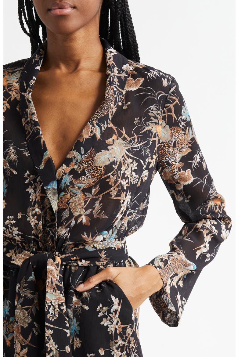 Arabell Print Tie Waist Romper, Alternate, color, BLK MLTI T