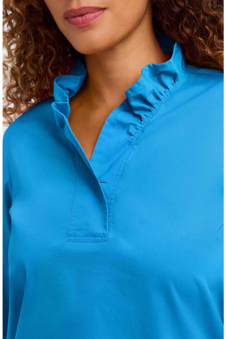 Tammy Ruffle Collar Cotton Blend Top, Alternate, color, MALIBU BLUE