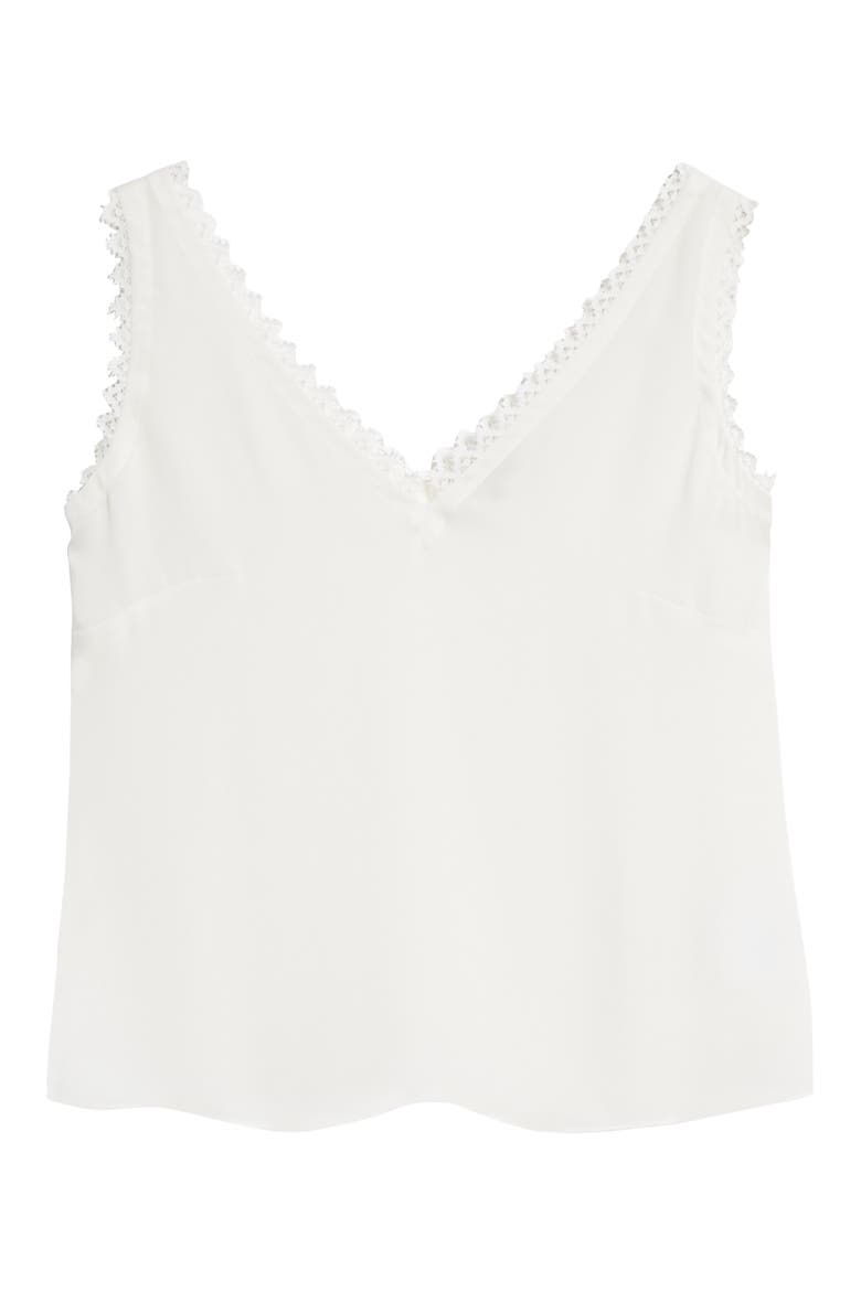 Lace Detail Silk Tank, Alternate, color, SNOW