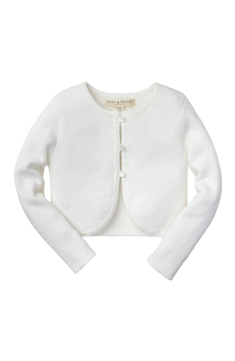 Hope & Henry Girls' Cropped Curved Hem Cardigan, Kids, Main, color, White