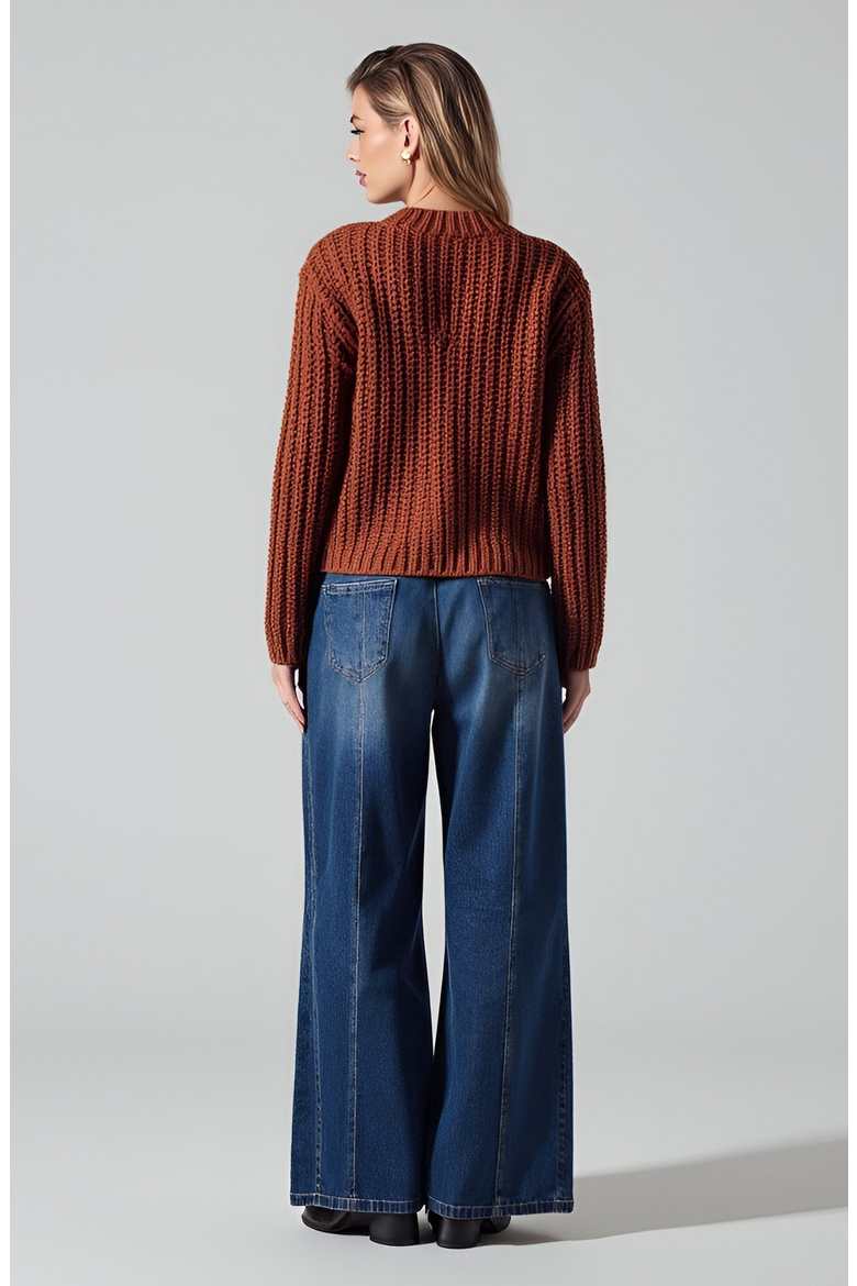 Chunky Ribbed Gold-Button Patch-Pocket Cardigan, Alternate, color, Rust