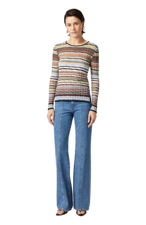 Striped Cotton And Viscose Ribbed Sweater With Long Sleeves