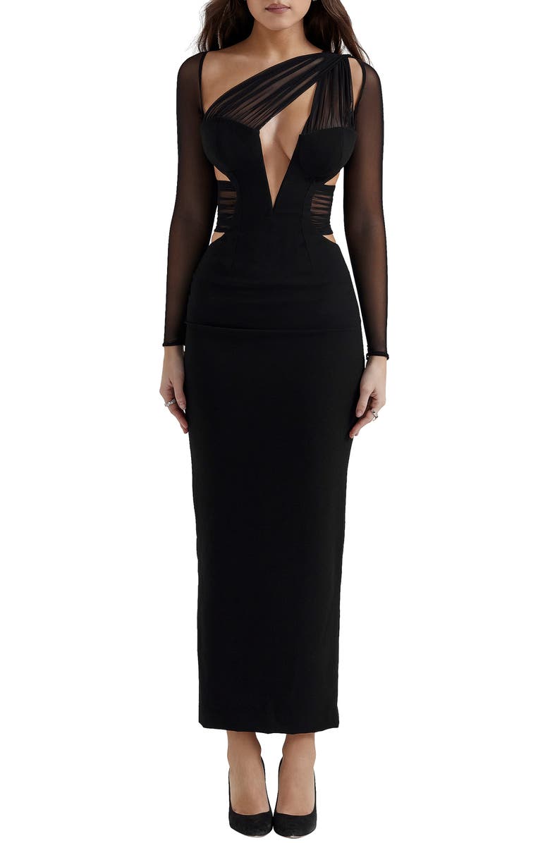HOUSE OF CB Zahra Asymmetric Cutout Long Sleeve Cocktail Dress, Main, color, 