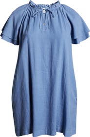 Treasure & Bond Flutter Sleeve Linen Blend Shift Dress