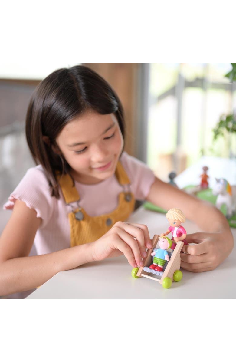 HABA Little Friends Mom Melanie and Baby Liam Dollhouse Figures with Stroller, Alternate, color, Multi