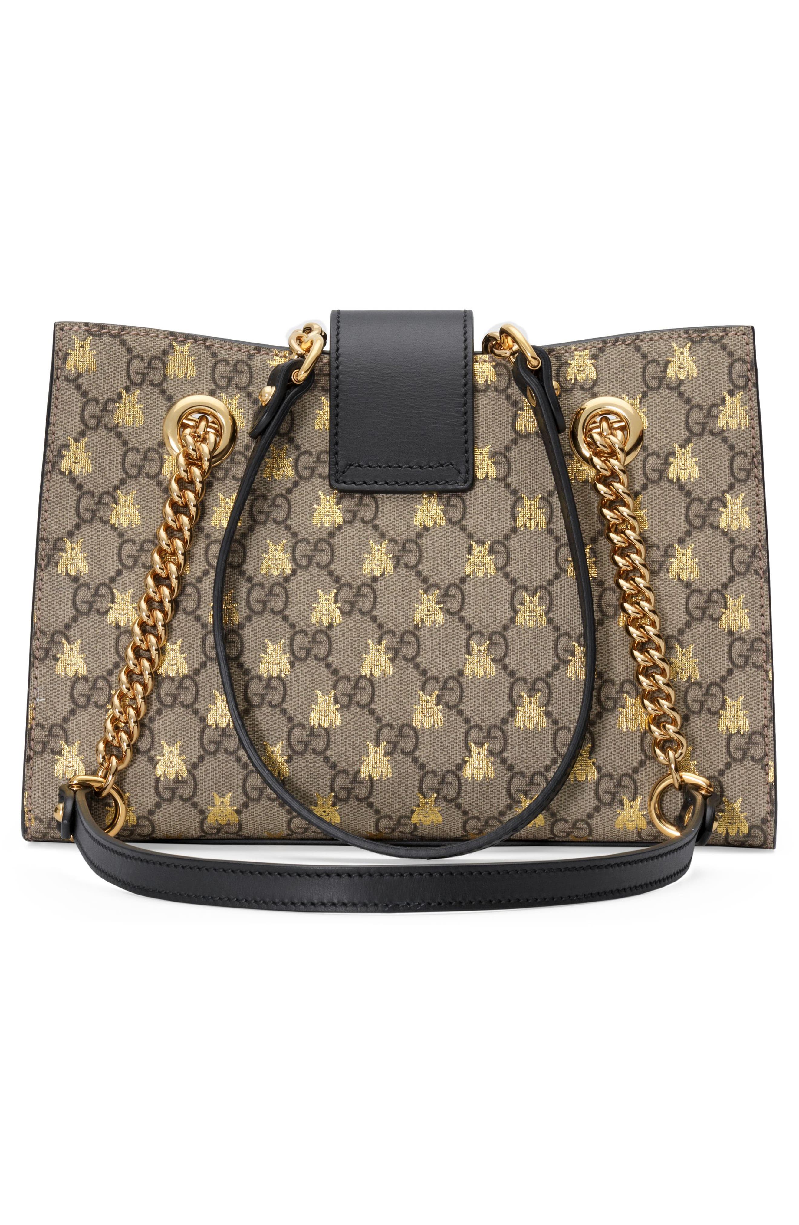 Gucci Small Padlock GG Supreme Bee Shoulder Bag, Alternate, color, 