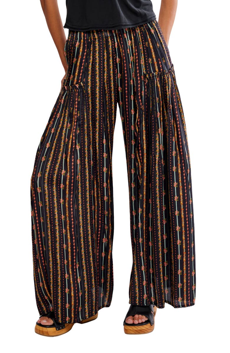 Free People So Charming Wide Leg Pants, Main, color, Charcoal Combo-Ditsy