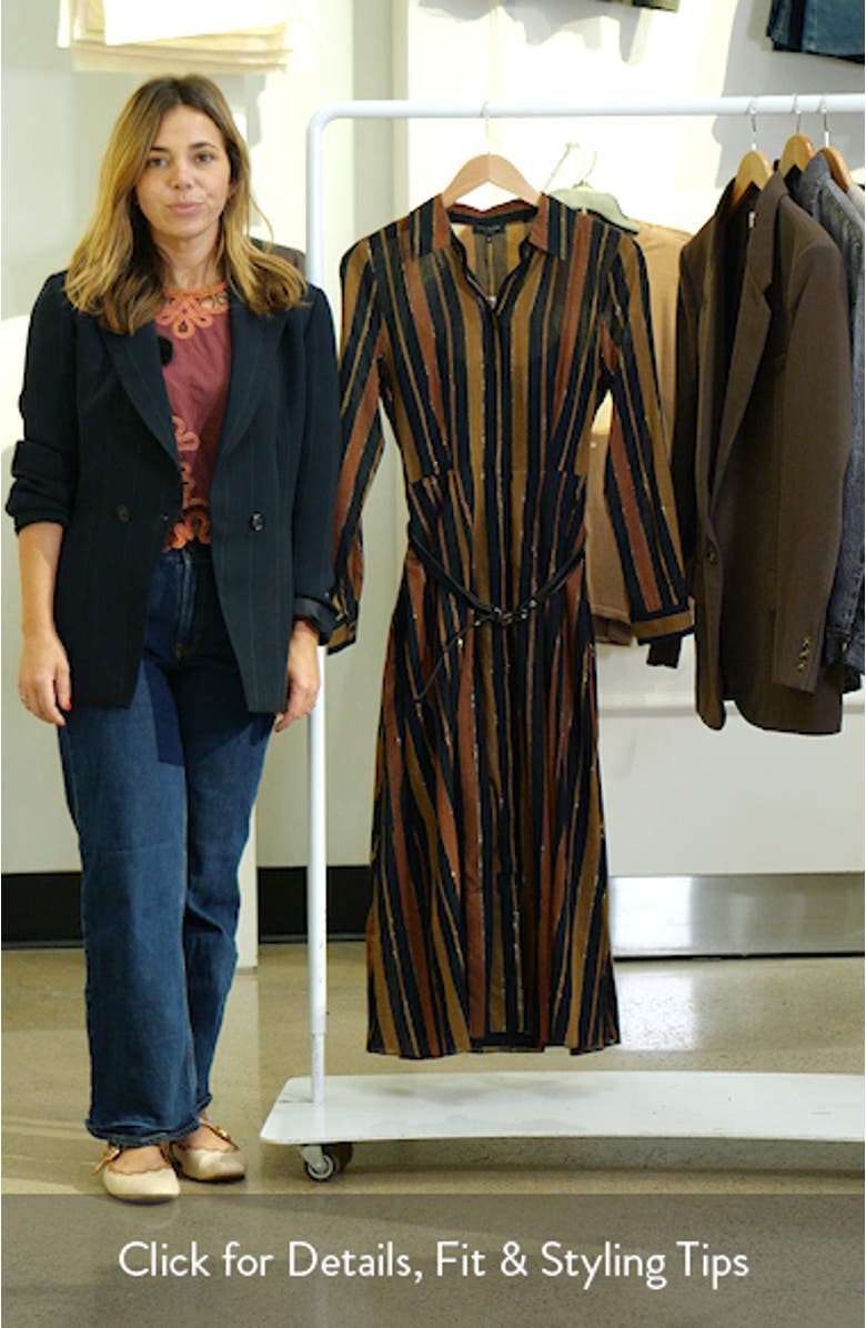 Metallic Stripe Long Sleeve Cotton Blend Midi Shirtdress, sales video thumbnail