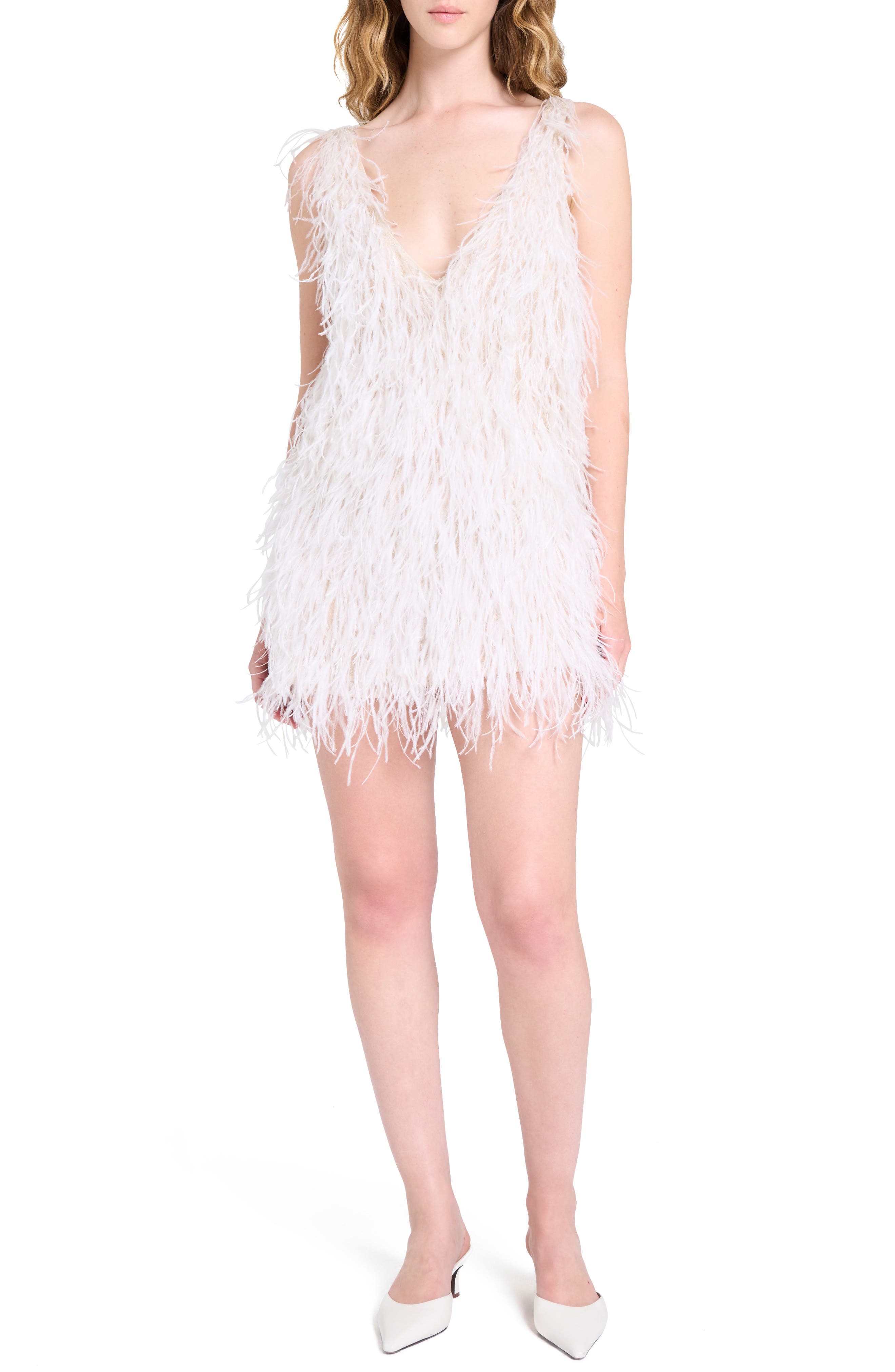 TWP Plunge Neck Feather Minidress