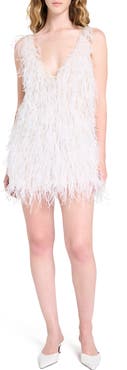 TWP Plunge Neck Feather Minidress