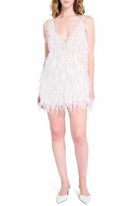 TWP Plunge Neck Feather Minidress