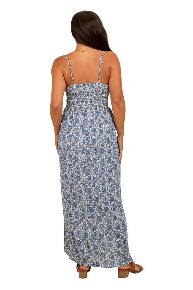 Floral V-Neck Twist Front Keyhole Maxi Dress, Alternate, color, Blue