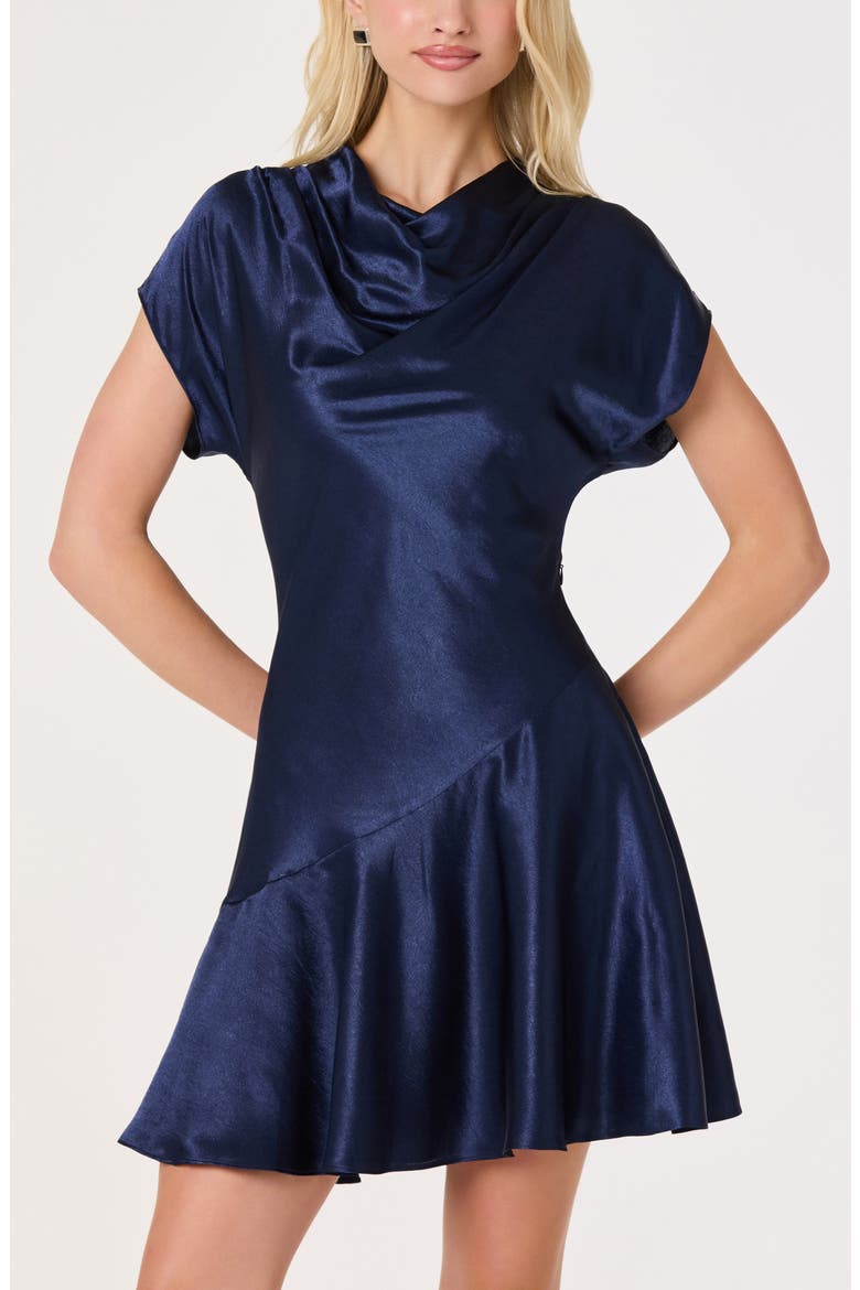 Sherrer Cowl Neck Satin Dress, Main, color, NAVY