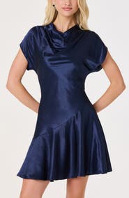 ASTR the Label Sherrer Cowl Neck Satin Dress