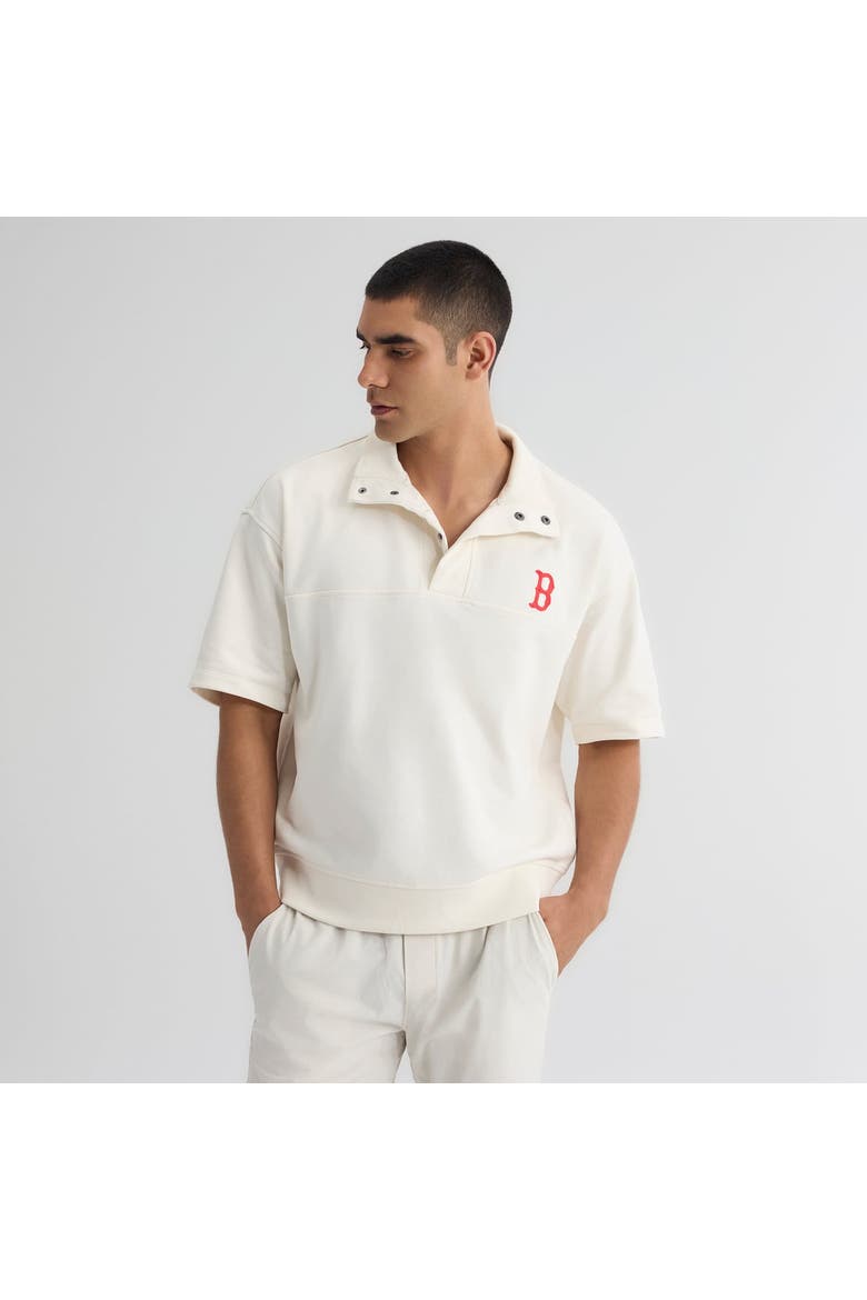 Men's Fanatics Bisque Boston Red Sox Iconic Short Sleeve Mock Neck Pullover, Main, color, White