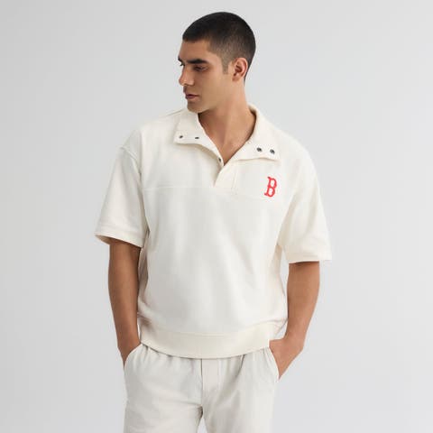 Men's Fanatics Bisque Boston Red Sox Iconic Short Sleeve Mock Neck Pullover