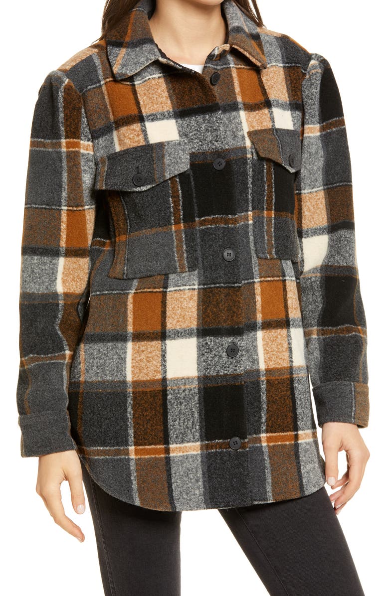 Treasure & Bond Plaid Puff Sleeve Shirt Jacket, Alternate, color, 