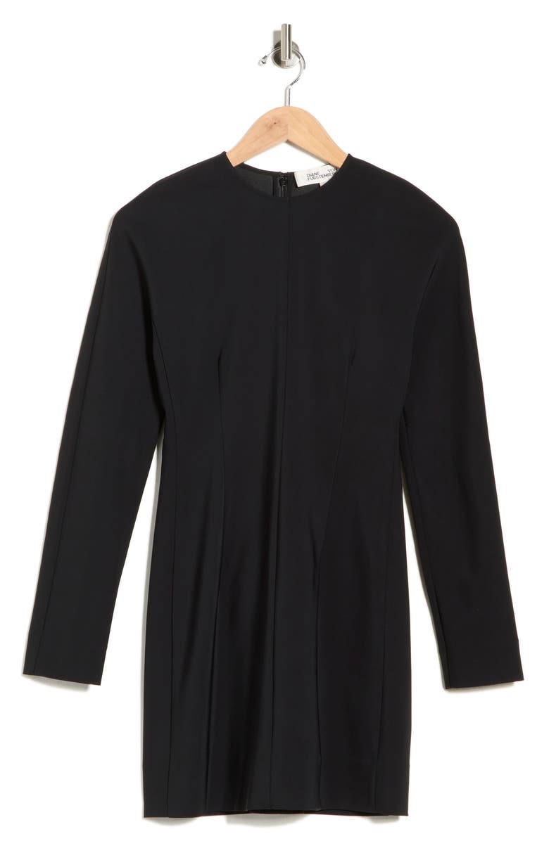 Diane von Furstenberg Sloane Long Sleeve Minidress, Main, color, Black