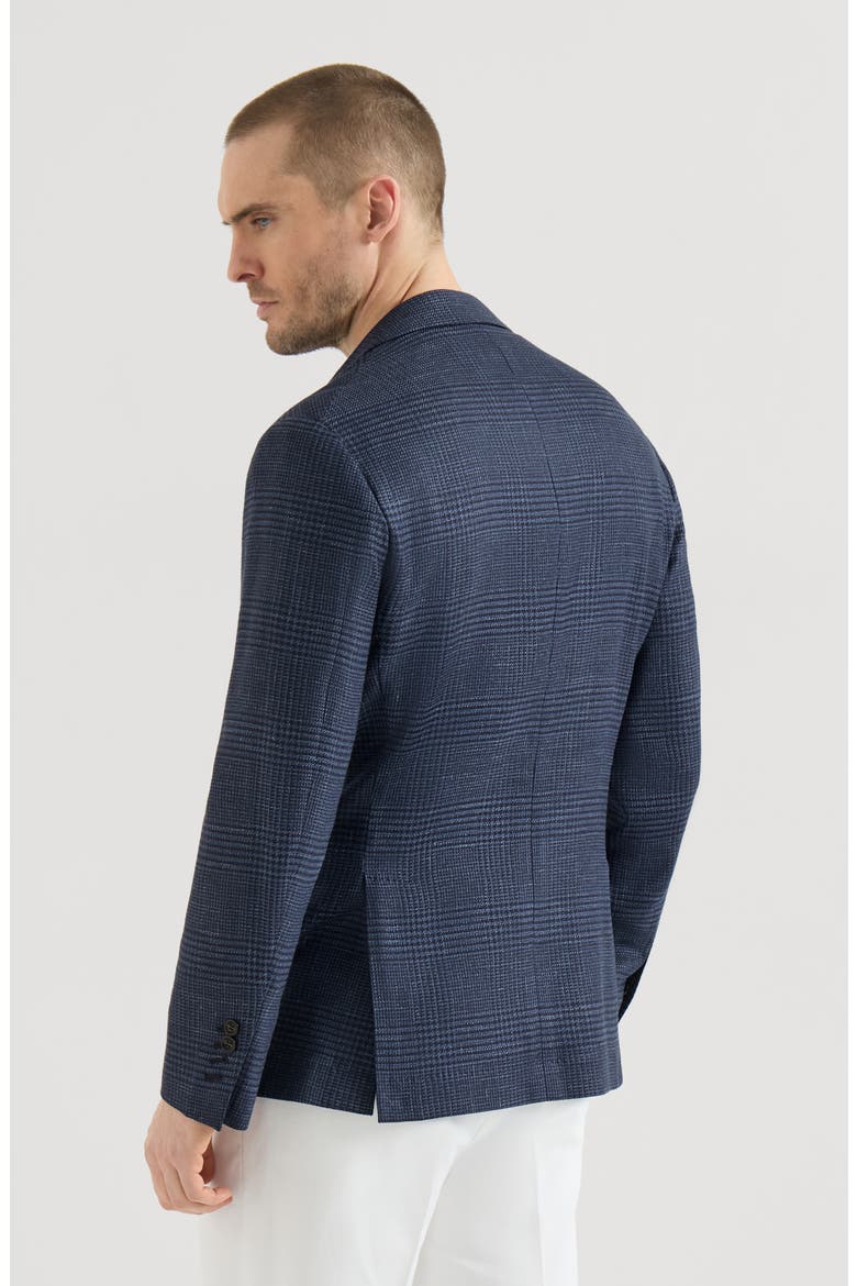 Wool, silk and linen Prince of Wales deconstructed blazer, Alternate, color, Denim
