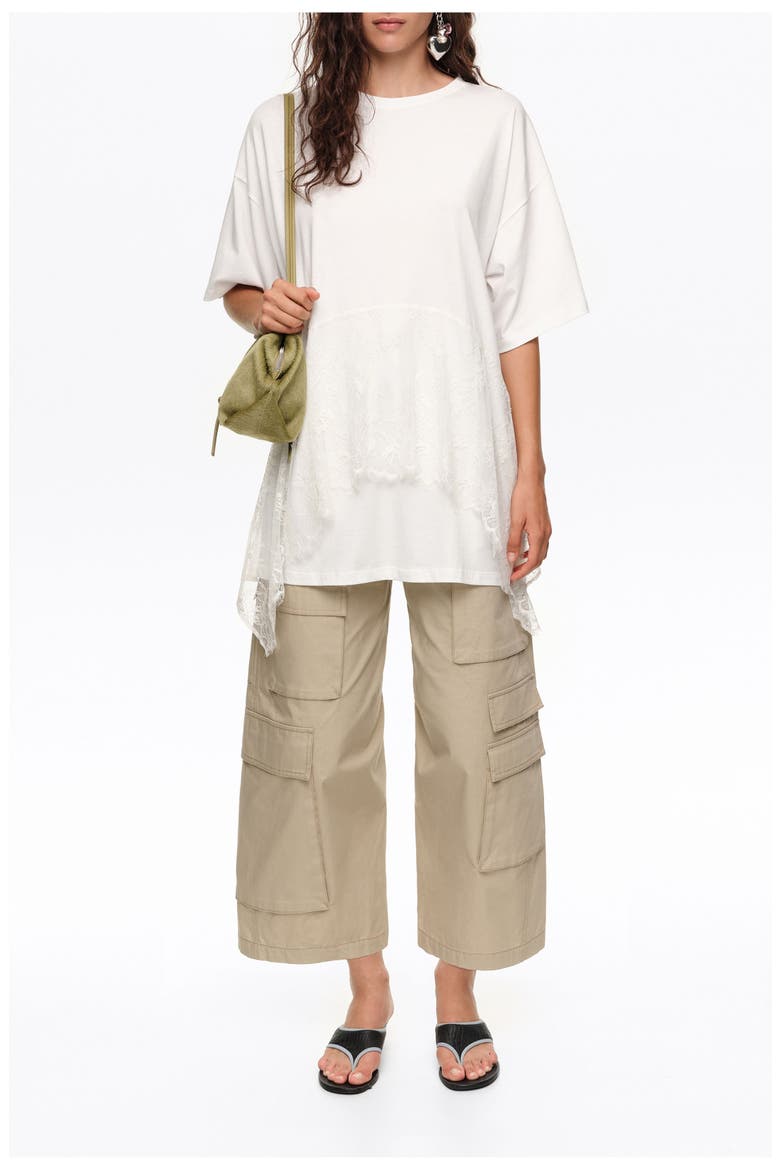 Lace Ruffle Oversized T-shirt, Alternate, color, WHITE