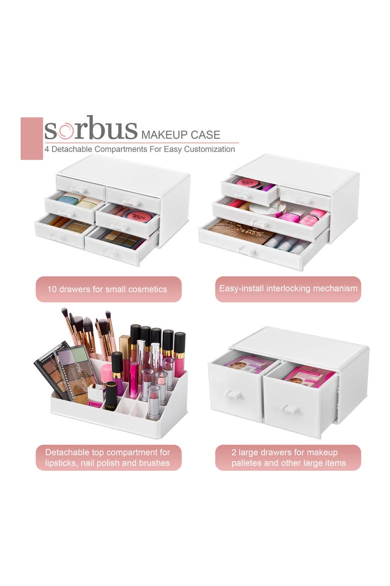 Large 12-Drawer Makeup Organizer Case, Alternate, color, WHITE